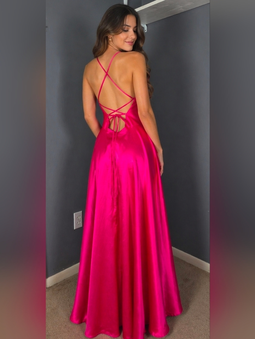 Alyce Paris Pink Spaghetti Strap Maxi Gown for Prom